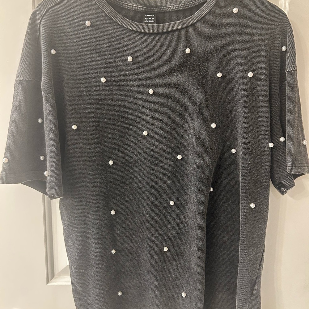 Beaded Black Short Sleeve Tee